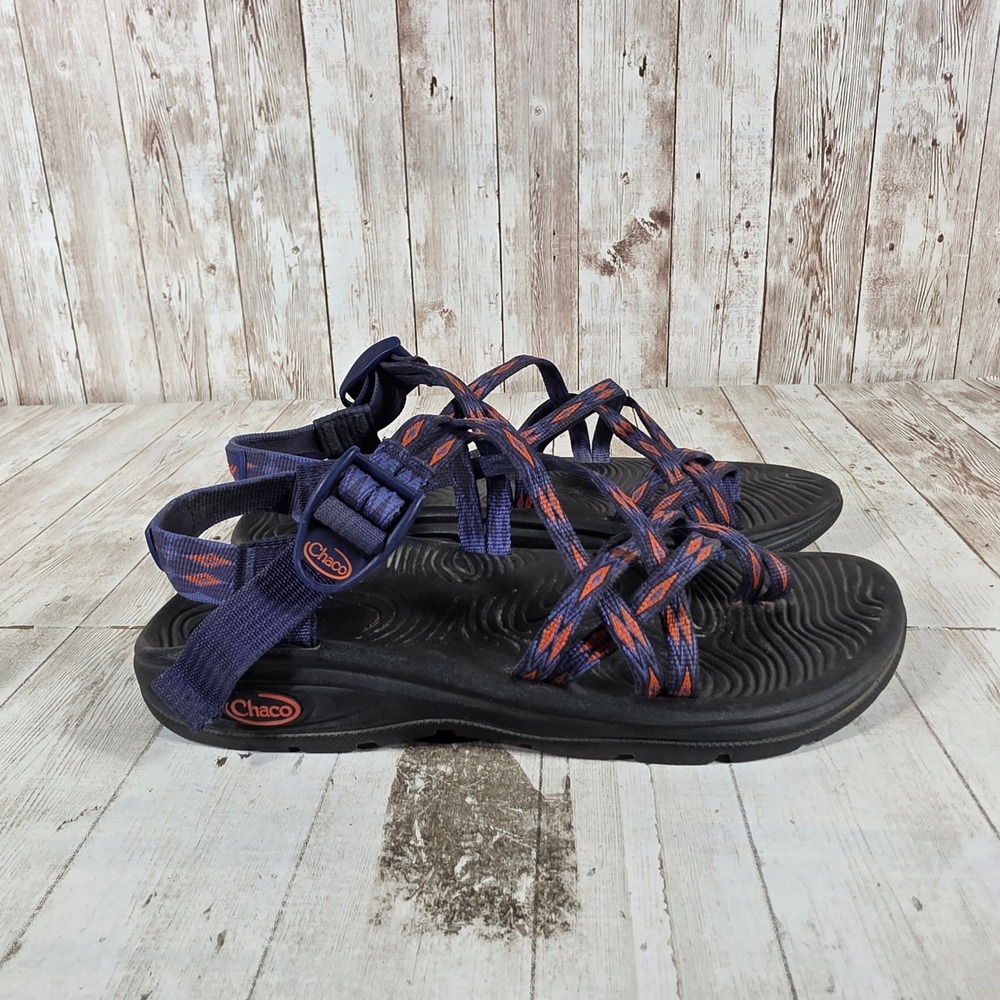 Chaco Z/Cloud X2 Womens 7 Navy Orange Strappy Toe Loop Hiking Sport Sandals